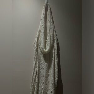 Deep Plunge Embellished Mini Dress in White